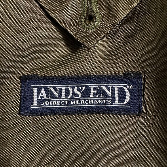Vintage LANDS END TWEED WOOL Mens Blazer 40L Sport Coat Jacket Green Herringbone - Picture 12 of 14